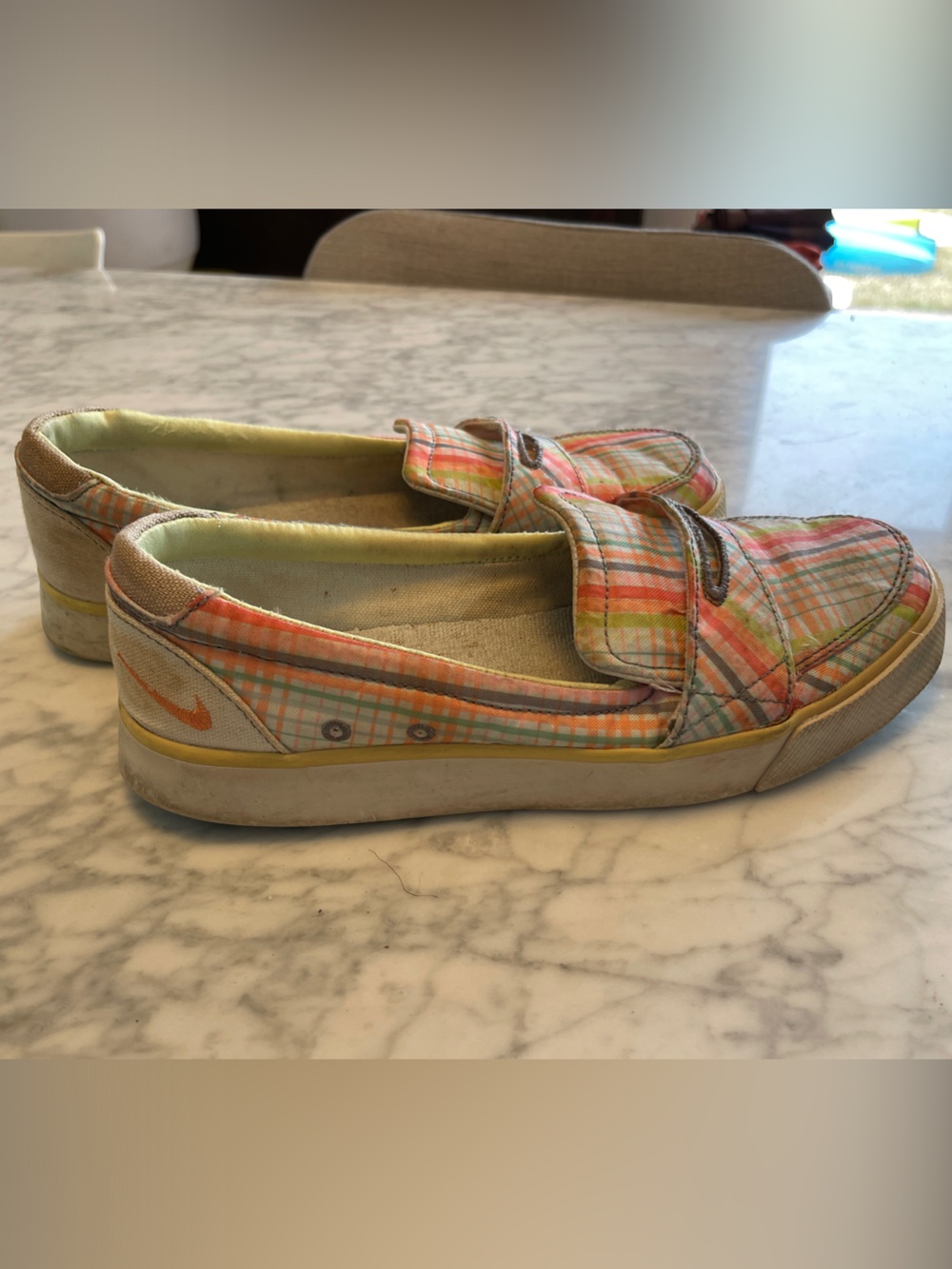 Nike Womens Plaid Slip-On Sneakers in Pastel Orange, Yellow, Green, Blue